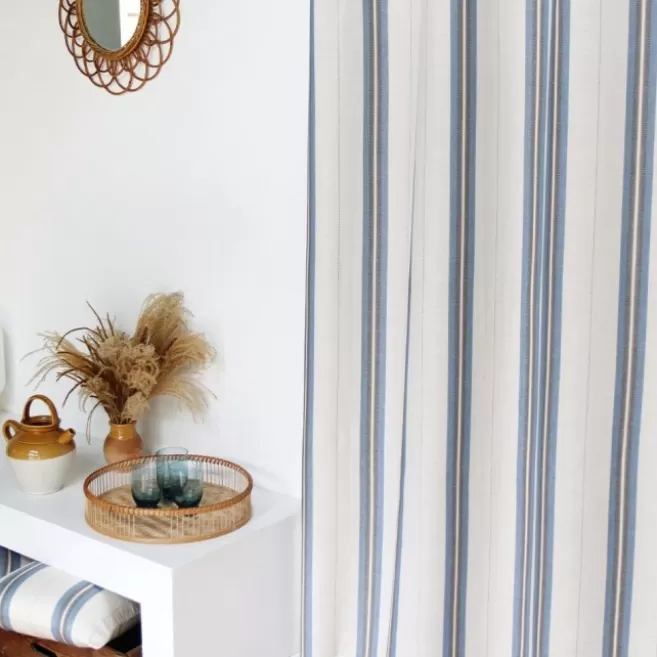 Best Sale Maison Jean-Vier Rideau en lin et coton à rayures bleu KanboHorizon