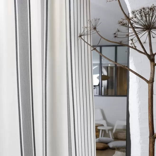 Sale Maison Jean-Vier Rideau en lin et coton à rayures écru et noir BerrainFusain